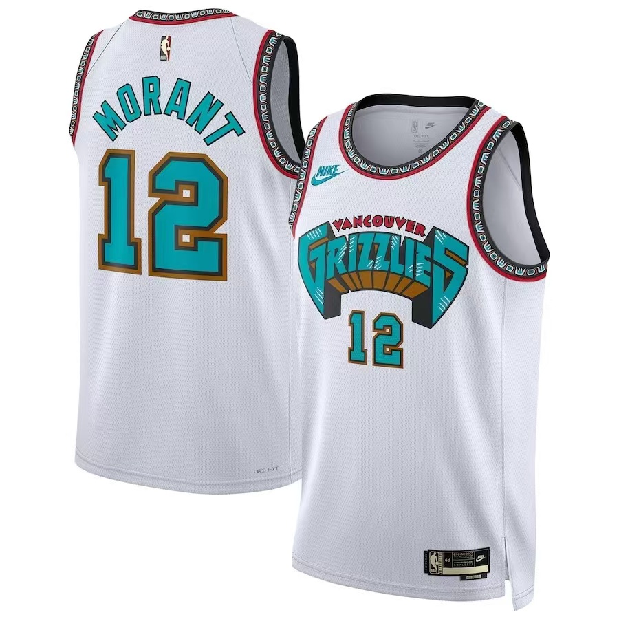 Men Memphis Grizzlies #12 Morant White Season Throwback Nike 2025 NBA Jersey